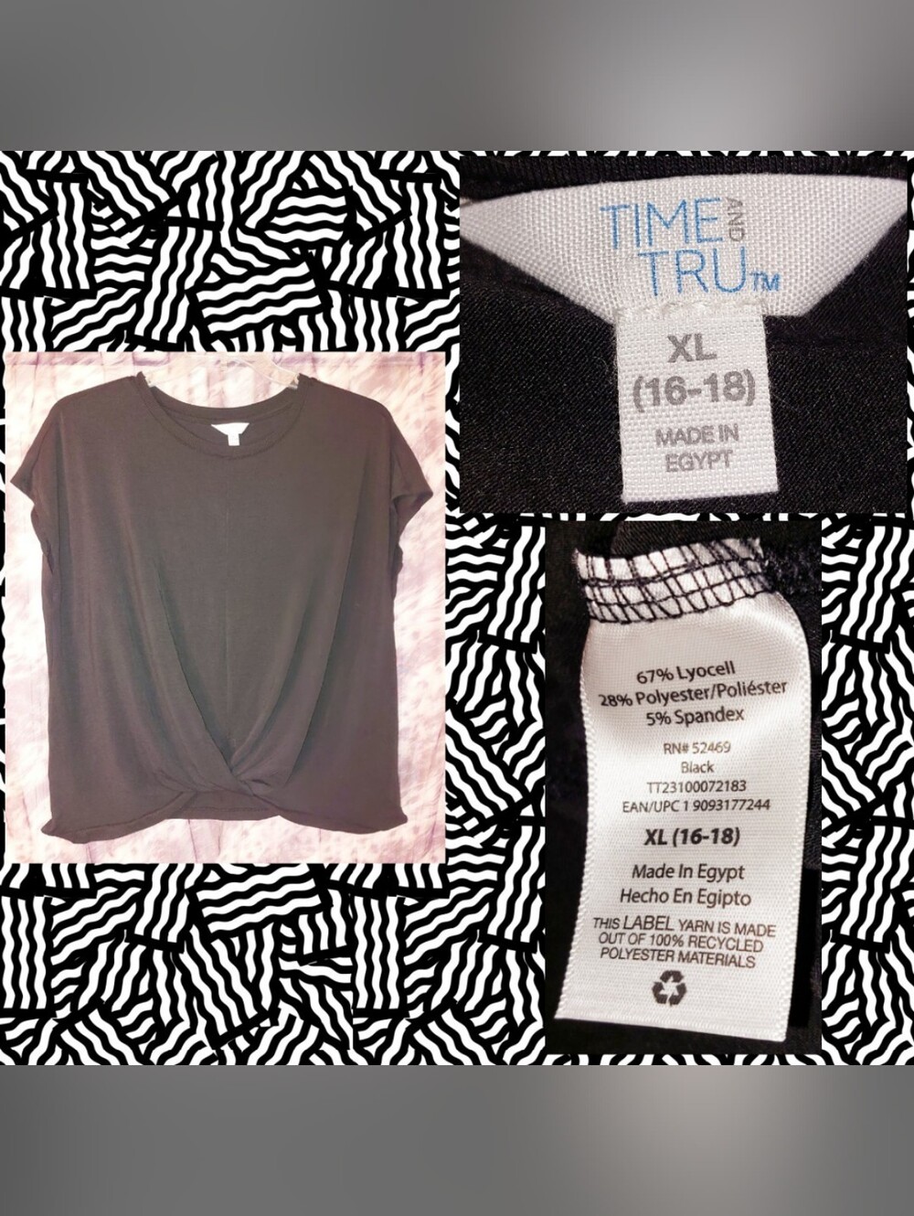 Time & Tru brand Black Soft Knit Top w/Front Twist Detail Sz XL(16/18)
